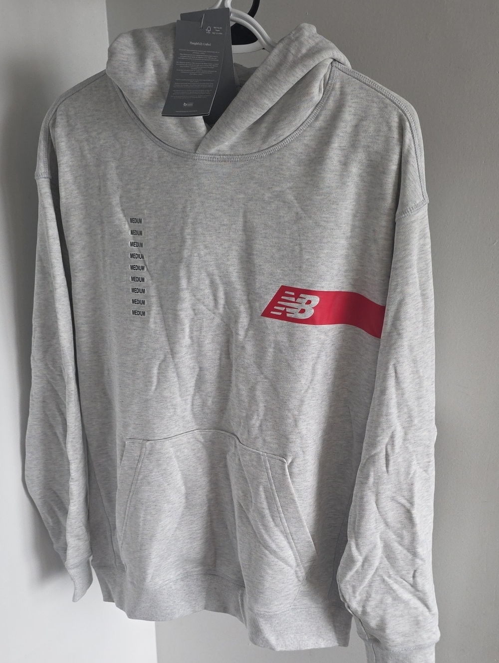 New Balance Light Gray Hoodie with Red NB Stripe